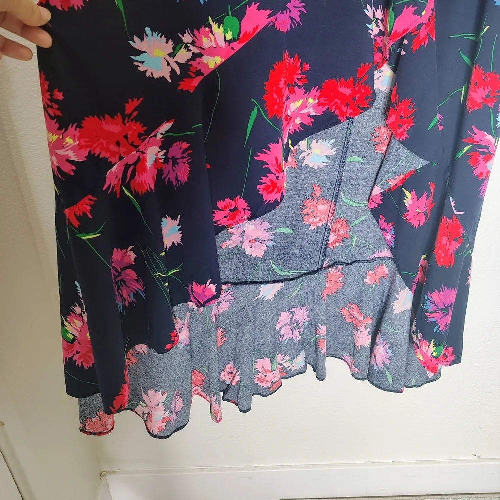 Express Floral Maxi Dress Small Blue Pink Ruffle High Low Wrap Faux Summer Boho - Picture 7 of 16